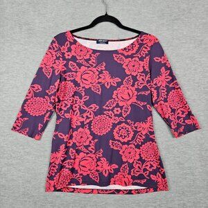 Saint James Floral Printed Size 10 3/4 Sleeve Boat Neck Tee